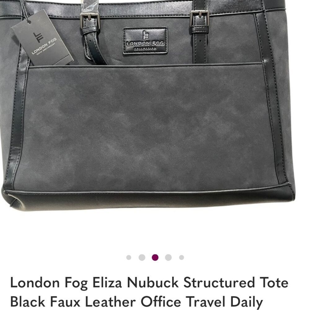 London Fog Black Nubuck Structured TOTE - Picture 4 of 9